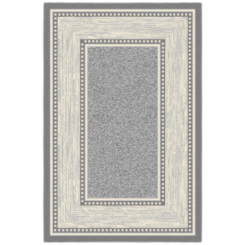Light Gray Rectangular Synthetic Washable Area Rug