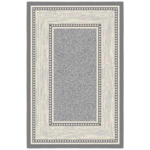 Ottohome Collection Non-Slip Rubberback Bordered Design 3x5 Indoor Area Rug, 3 ft. 3 in. x 5 ft., Gray