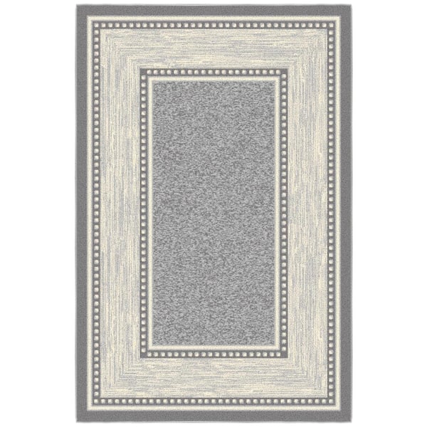 Ottomanson Ottohome Collection Non-Slip Rubberback Bordered Design 3x5 Indoor Area Rug, 3 ft. 3 in. x 5 ft., Gray
