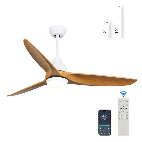 LINJO 52 in. Smart Indoor White Ceiling Fan with 3-Colors LED Light/Dimmer and DC Reversible and APP/Remote/Memory Function