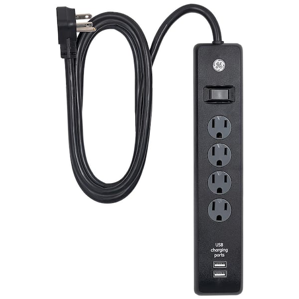 GE 4-Outlet 2 USB 450 Joules Surge Protector with 6 ft. Cord, Black
