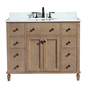 Vleaf 42 in. W x 22 in. D x 34.5 in. H Single Sink Bath Vanity Cabinet in Weather Fir with Carrera Marble Top