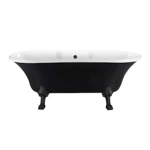 68 in. Acrylic Clawfoot Non-Whirlpool Bathtub in Glossy Black With Matte Black Clawfeet And Matte Black Drain