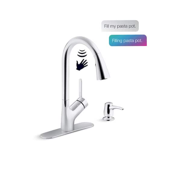 null Setra Single-Handle Voice Activated Pull-Down Sprayer Kitchen Faucet with Kohler Konnect in Polished Chrome