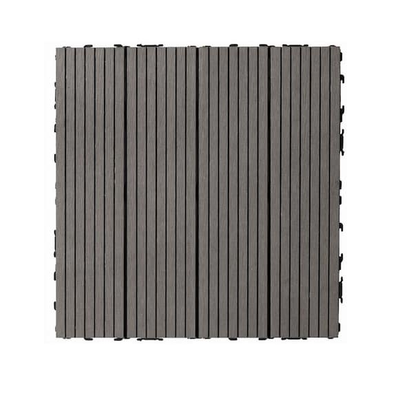 11.8 in. x 11.8 in. Square Wood Plastic Composite Deck Tiles for Patios, Balconies, Rooftops, Light Gray (Set of 20)