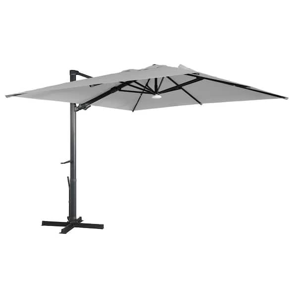 Boyel Living 10 ft 360° Rotation Square Cantilever Patio Umbrella with BaseandBT in Gray