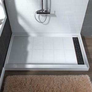 Krasik 60 in. L x 30 in. W Alcove Solid Surface Shower Pan Base with Right Drain in White with Oil Rubbed Bronze Cover