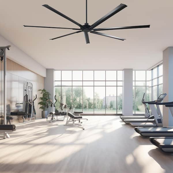 84 in. Indoor/Outdoor Industrial Matte Black 7-Blade Downrod Mount Ceiling Fan with Remote Control