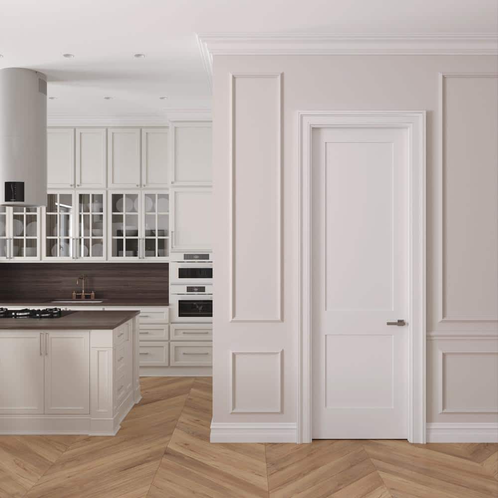 30 in. x 80 in. White Primed Solid Core Double Panel Prehung Door