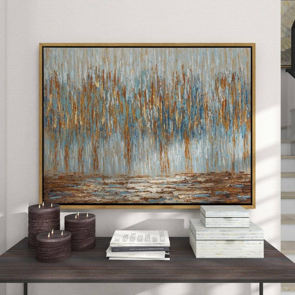 47" x 36" Blue and Gold Abstract Tree Framed Wall Art