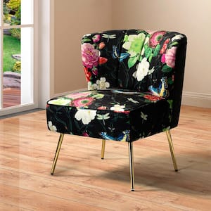 Amata Contemporary and Classic Black Elegant Pattern Side Chair with Tufted Back and Metal Base