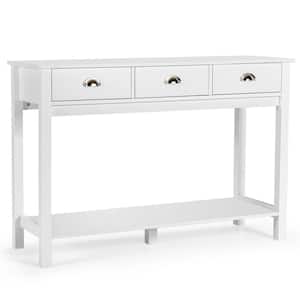 47 in. White Rectangle Wood Console Table with 3-Drawers Bottom Shelf Sofa Side Table Entryway