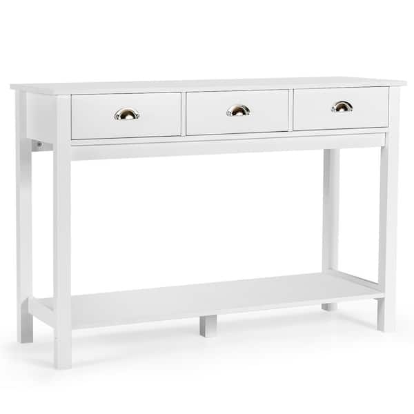 Costway 47 in. White Rectangle Wood Console Table with 3-Drawers Bottom Shelf Sofa Side Table Entryway
