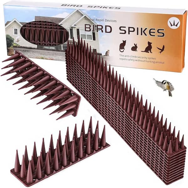 16.9 Brown Plastic Deterrent Fence Spikes, Keeps a Pigeon Away, Off Spikes Strips Bird Repeller (12-Pack)