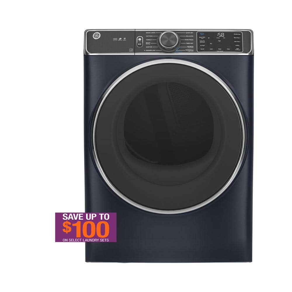 GE 7.8 cu. ft. Smart Front Load Electric Dryer in Sapphire Blue with Steam and Sanitize Cycle, ENERGY STAR, Blue Sapphire
