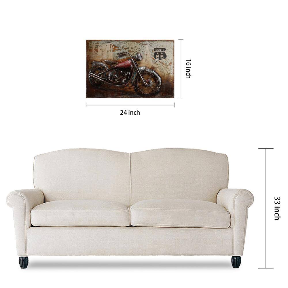 Hand Painted Iron Dimensional Wall Art with Classic Motorcycle Design