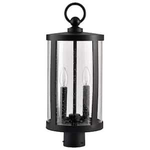 Broadstone 2-Light Matte Black Aluminum Hardwired Outdoor Weather Resistant Post Light with No Bulbs Included