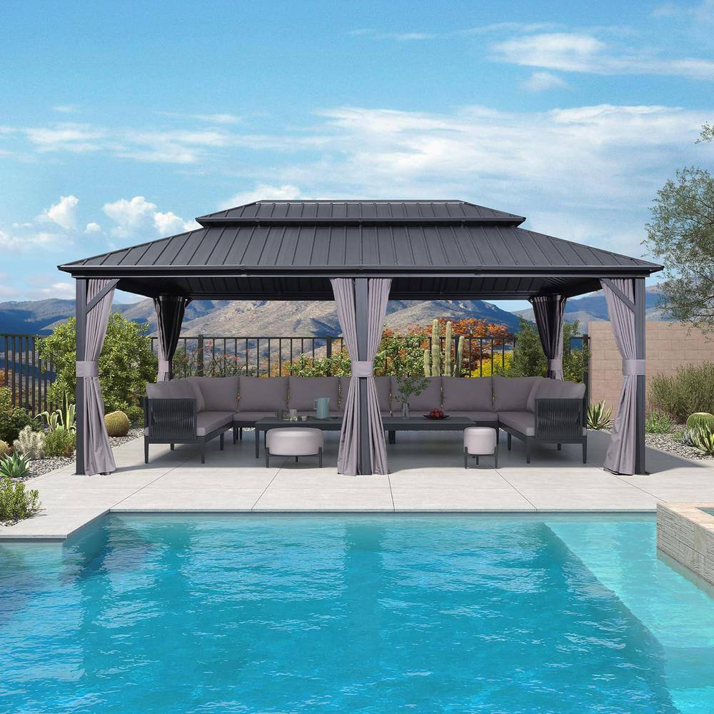 12 ft. x 20 ft. Gray Aluminum Hardtop Gazebo Canopy with Netting and Curtains price history on PriceWatchPro