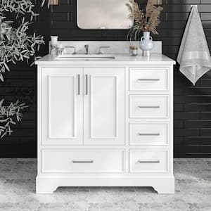 Stafford 37 in. W x 22 in. D x 35.25 in. H Left Single Sink Bath Vanity in White with Carrara White Marble Top