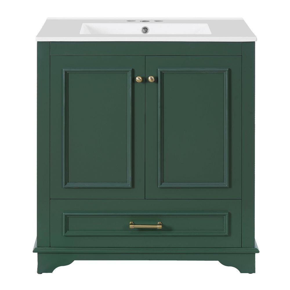 30 in. Freestanding Green Bath Vanity with White Ceramic Top Unassembled price history on PriceWatchPro