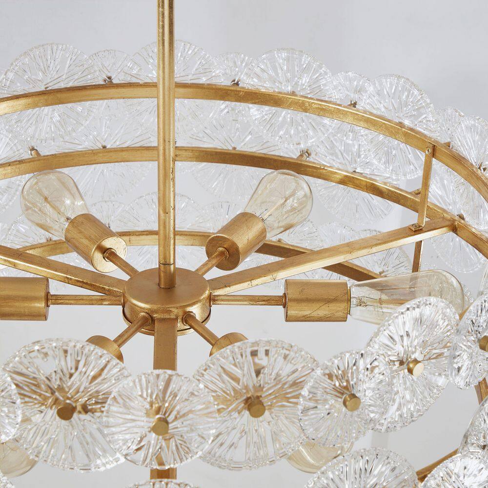 Gold Drum Chandelier with Hand-Made Glass Discs