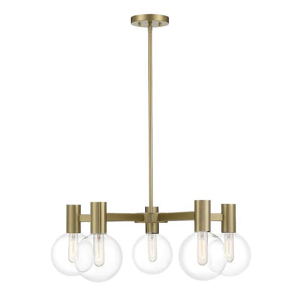 Savoy House Wright 5-Light Warm Brass Chandelier with Clear Glass Shades