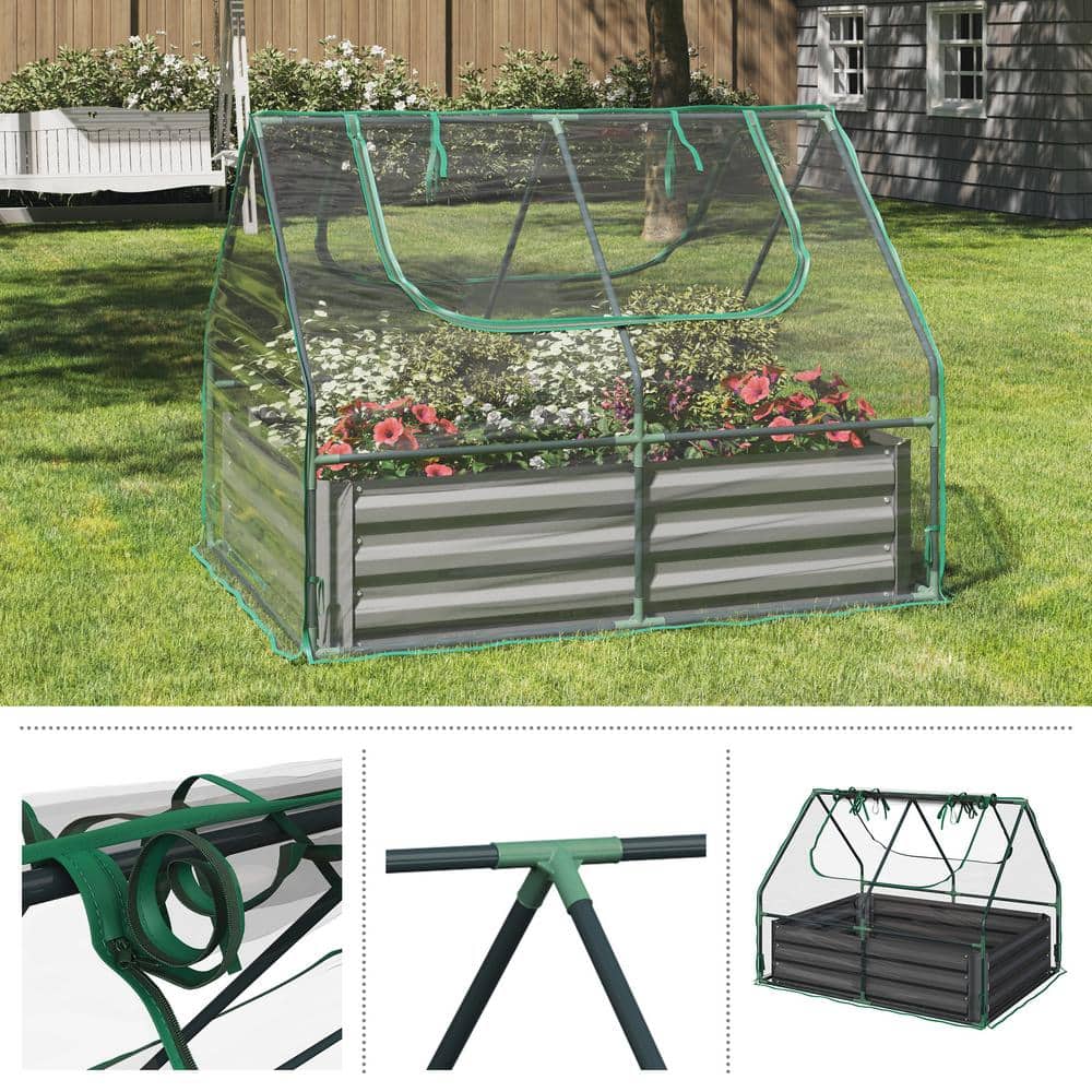 Galvanized Steel Raised Garden Bed with Removable PVC Greenhouse
