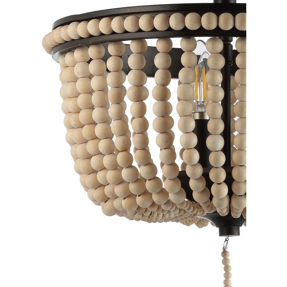 Allie 14" Black and Light Taupe Wood Beaded LED Flush Mount