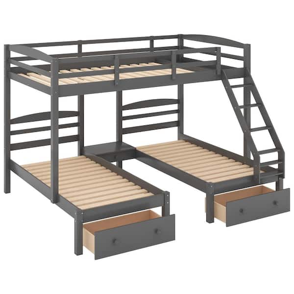 Over Twin Wood Triple Bunk Bed, Triple Bunk Beds That Come Apart