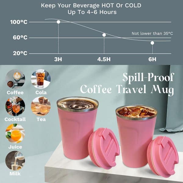 12 oz. Pink Stainless Steel Insulated Travel Coffee Mug with Lid