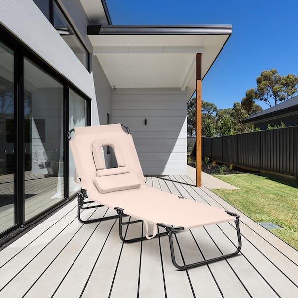 Costway Beige Modern Stylish Metal Outdoor Lounge Chair A1Q2 