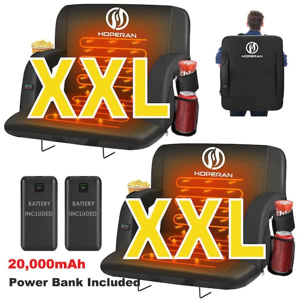 Black 25 in.W Heated Stadium Seats for Bleachers with 20000mAh Power Bank Included Stadium Seating (2-Pack)