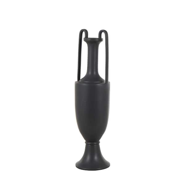 Litton Lane 30 in. Black Fluted Urn Shaped Ceramic Decorative Vase with Arch Handles