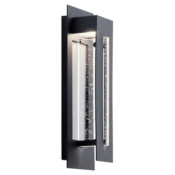 River Path 17.5 in. 1-Light Textured Black Outdoor Hardwired Wall Lantern Sconce with Integrated LED (1-Pack)