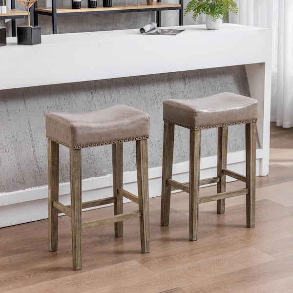 GOJANE 29.00 in. Gray Backless Faux Leather Bar Stools (Set of 2)