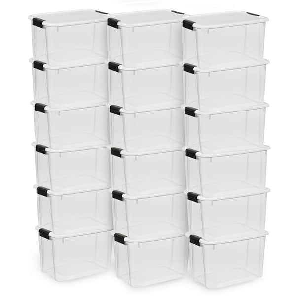 30 Qt. Ultra Latch Storage Box with White Lid and Clear Base (18-Pack)