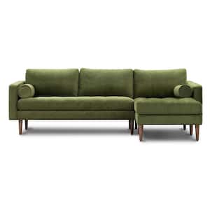 Napa 104.5 in. Fabric Right-Facing Sectional Sofa in Distressed Green Velvet