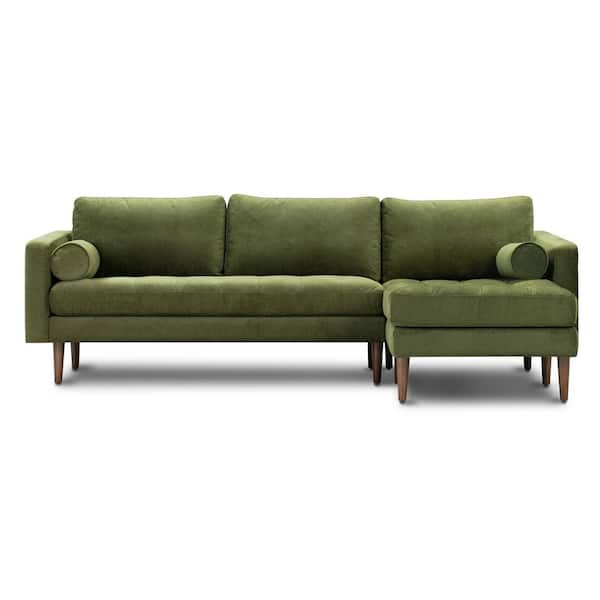Poly and Bark Napa 104.5 in. Fabric Right-Facing Sectional Sofa in Distressed Green Velvet