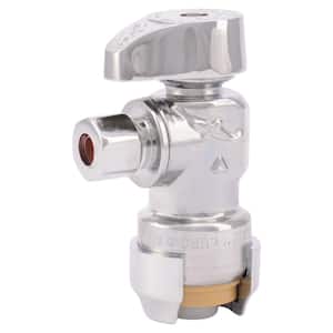 1/2 in. Push-to-Connect x 1/4 in. O.D. Compression Chrome-Plated Brass Quarter-Turn Angle Stop Valve