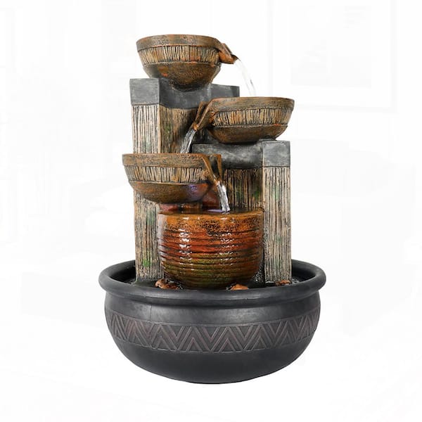 15.7 in. Resin 4-Tier Relaxation Indoor Tabletop Waterfall Tiered Fountain with LED Lights for Bedroom, Home Decoration