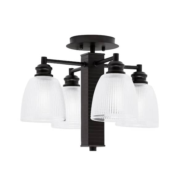 Unbranded Albany 16.5 in. 4-Light Espresso Semi-Flush with Clear Ribbed Glass Shades