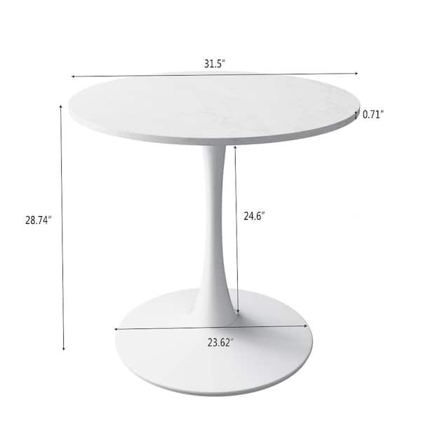 Modern White Round Marble Wood Table Top Pedestal Dining