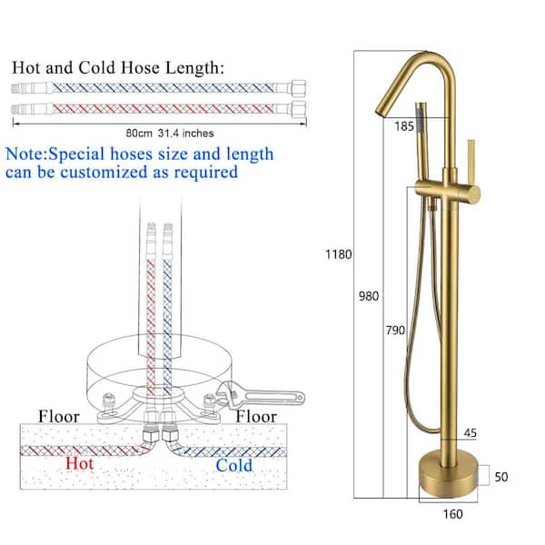 Single-Handle 43-3/4 in. Freestanding Tub Faucet with Handheld Shower in Brushed Brass