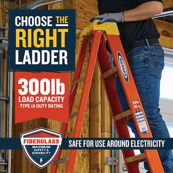 Werner - 6 ft. Fiberglass Step Ladder (10 ft. Reach Height) with 300 lb. Load Capacity Type IA Duty Rating