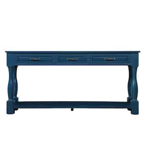 63 in. Navy Blue Wood Console Table with 3-Drawers and 1 Bottom Shelf for Entryway Hallway