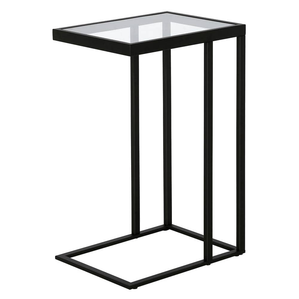 Modern Blackened Bronze Metal & Glass C-Table, 16" Wide