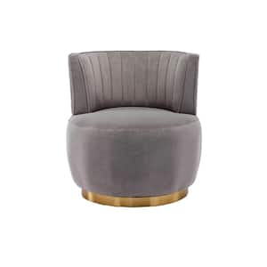 Contemporary Gray Velvet upholstered Swivel Barrel Chair