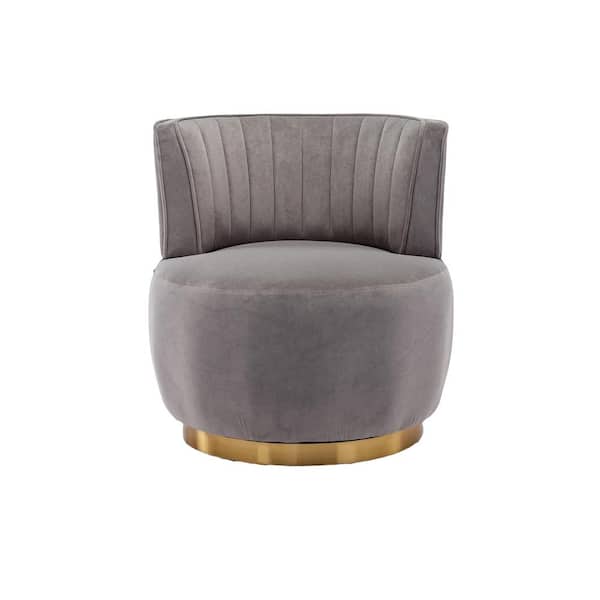 HOMEFUN Contemporary Gray Velvet upholstered Swivel Barrel Chair