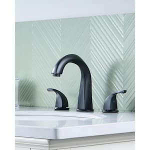 8 in. Widespread Double Handle 3 Holes Bathroom Faucet with Pop up Drain Assembly in Matte Black