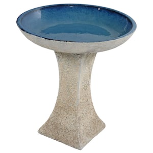 Nantes Lava Finish Ceramic Birdbath - White Distressed Ceramic